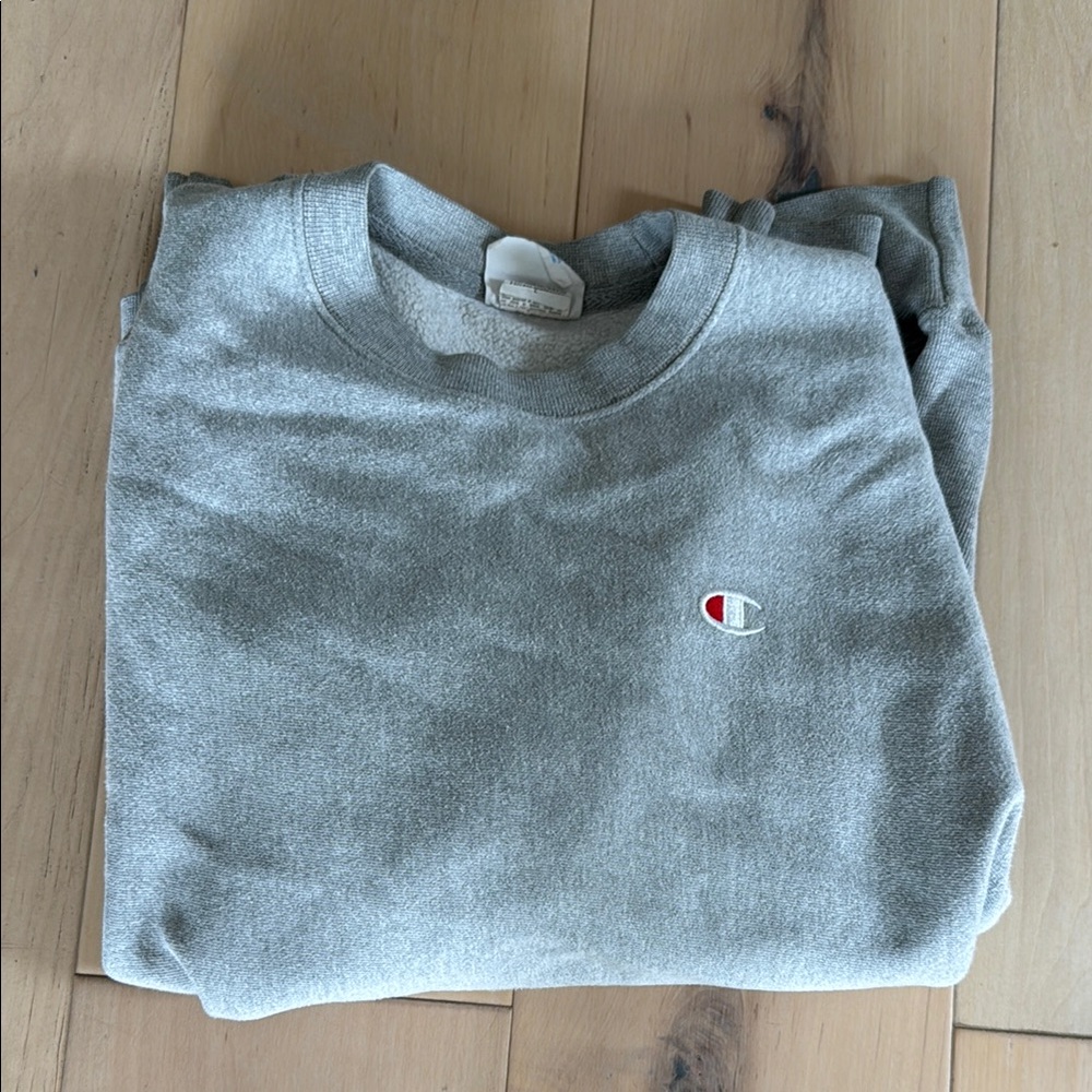 Champion Gray Crewneck Sweater Heathered Cotton Blend